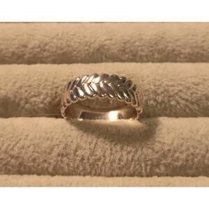 Vintage Braided Design Platinum Clad Sterling Silver 7mm Band Ring Size 9 Signed